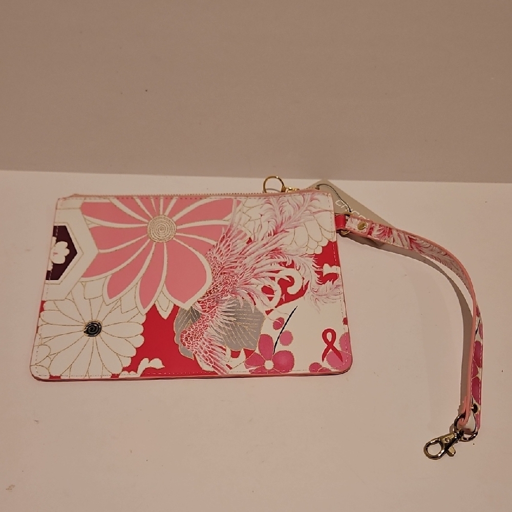 Chico's Pink and Red Floral Wristlet Clutch